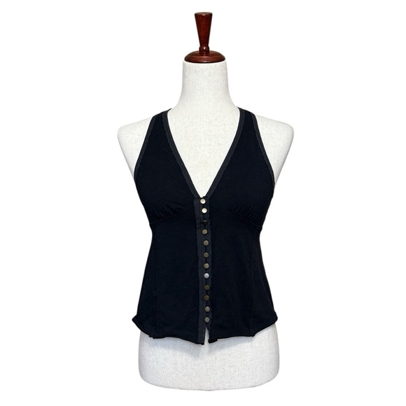 We The Free Mylo Solid Halter Tie Neck Button Tank Top Black Size XS #1688 - Picture 4 of 8